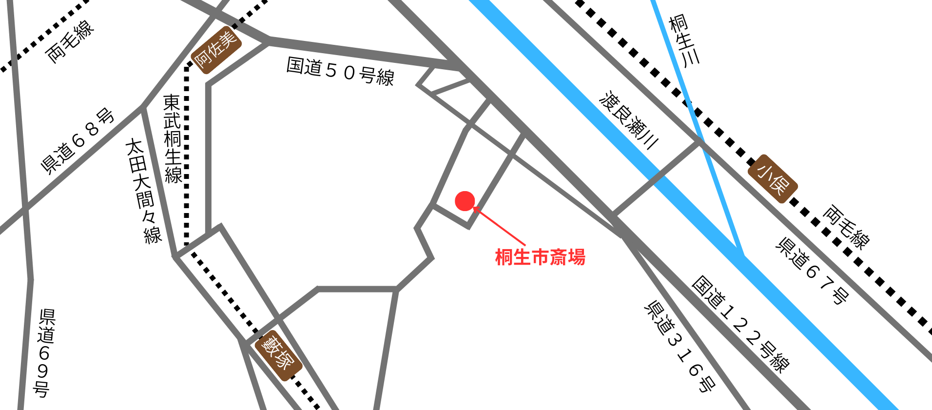 桐生市斎場の周辺地図